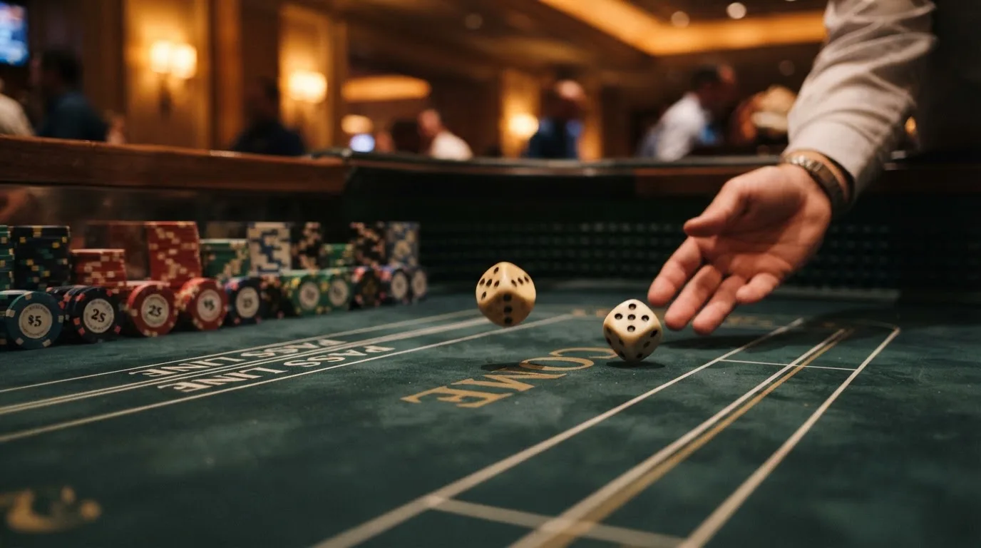 Zaruri de os rostogolindu-se pe un postav de masă, într-o lumină aurie de seară — cazinouri cu jackpot în romania