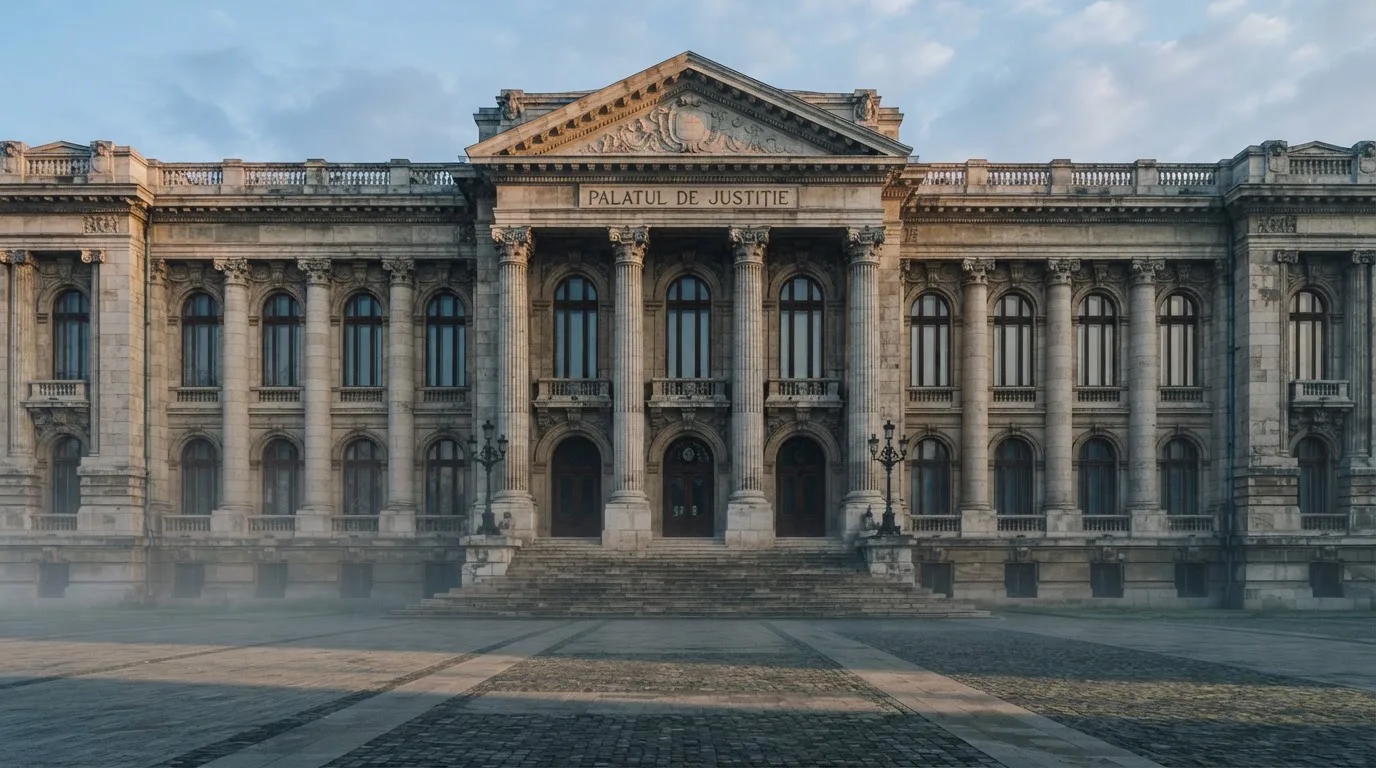 Fațada de piatră a unei clădiri guvernamentale din București, în lumina rece a zorilor — cazinouri cu paypal în romania
